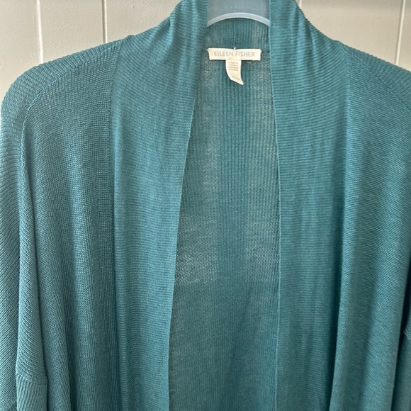 Eileen Fisher Teal Slouchy Open Cardigan Sweater Silk Organic Blend Cotton XS - Picture 3 of 10